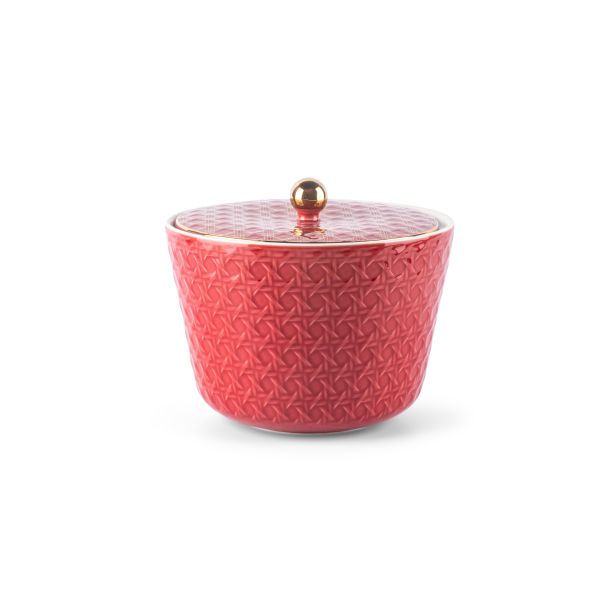 Medium Porcelain vase With Cover From Rattan - Red