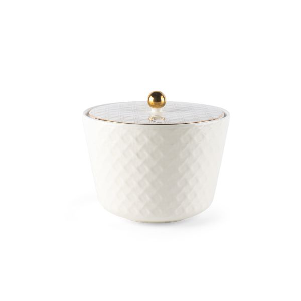 Medium Porcelain vase With Cover From Rattan - Pearl