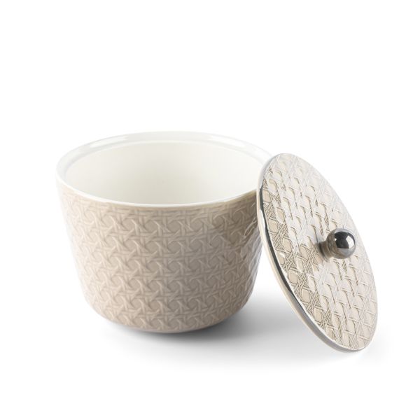 Medium Porcelain vase With Cover From Rattan - Beige