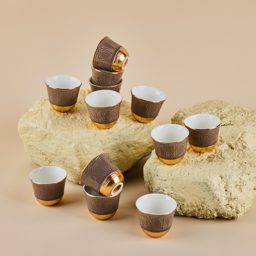 [AM1053] Arabic Coffee Cups Set 12 Pcs From Majlis - Brown