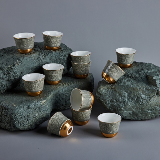 [AM1054] Arabic Coffee Cups Set 12 Pcs From Majlis - Grey