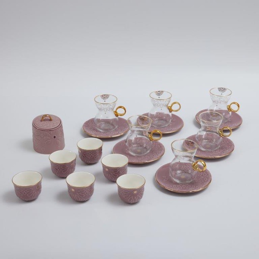 [DUN1330] 19pcs tea set ( 6 glass 6saucer 6 cawa 1 sugor) - Purple   