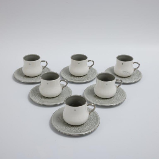 [DUN1353] 6cup 6saucer 200CC - grey + Silver 