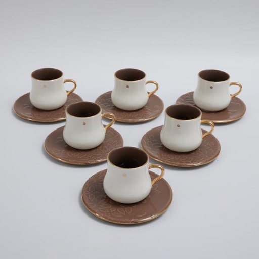 [DUN1355] 6cup 6saucer 200CC - Brown   