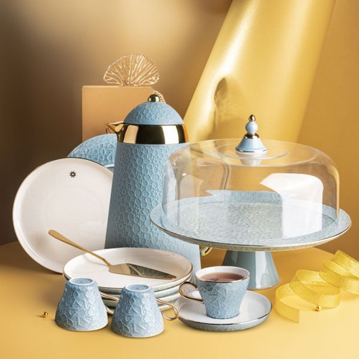 [CAKE BUNDLE CRWON BLUE] عدد 22 قطعه مجموعه تقديم الشاي و الكيك من مجموعه تاج - لون ازرق