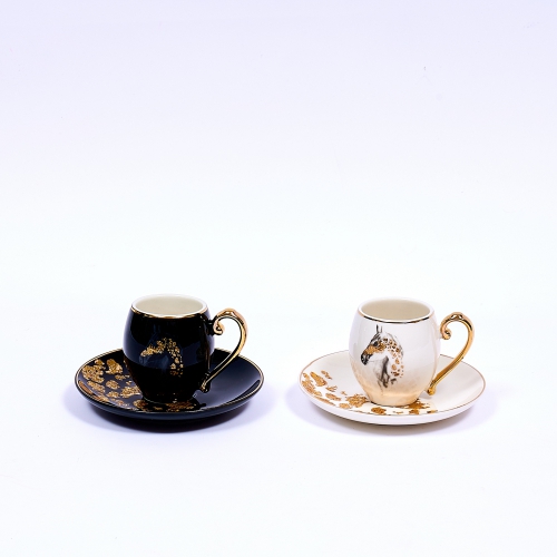 [123-ET26-WHITE AND BLACK] أبيض - طقم قهوة تركية لـ 2 أشخاص من مهرة