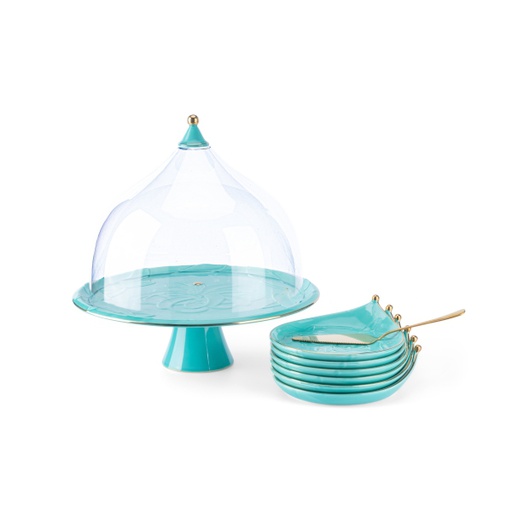 [ET1845] Cake  Serving Set 9Pcs From Queen - Blue