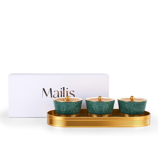 [AM1020] Sweet Bowls Set With Porcelain Tray 7 Pcs From Majlis - Green