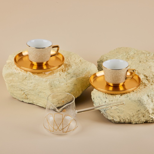 [AM1042] Turkish Coffee Set With Coffee Pot 5 Pcs From Majlis- Beige