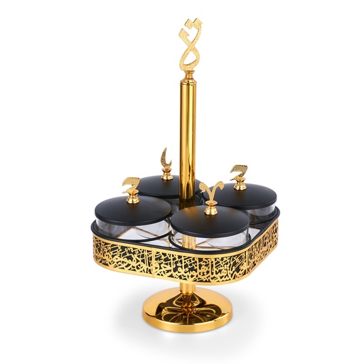 [JG1165] Stand For Serving Sweets 4 Bowls With Arabic Design From Joud - Black