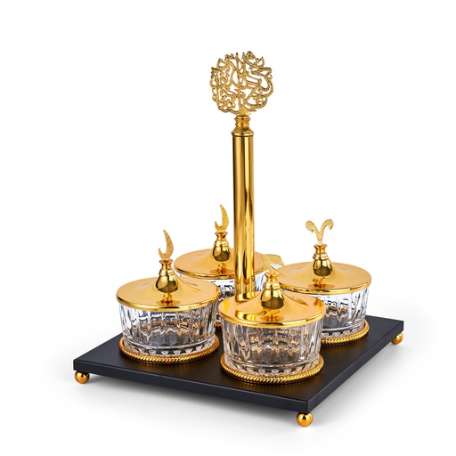 [JG1185] Stand For Serving Sweets 4 Bowls With Arabic Design From Zuwar - Black