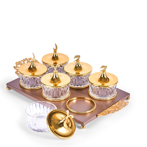 [JG1192] Dessert Serving Set Of 6 Bowls With Tray From Zuwar - Brown