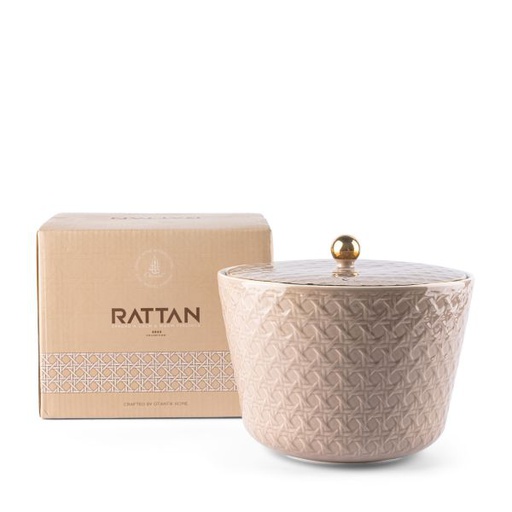 [ET1902] Large Porcelain vase With Cover From Rattan - Brown