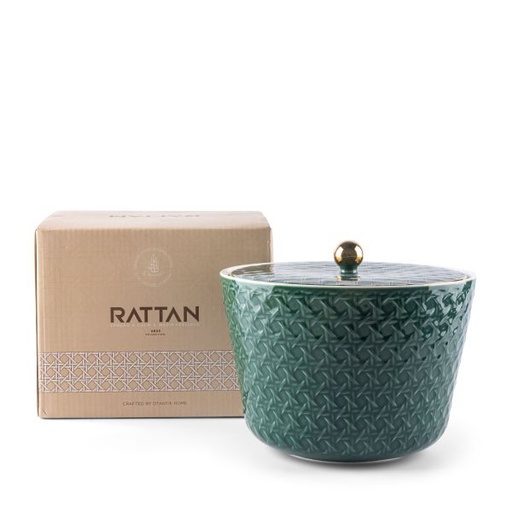 [ET1904] Large Porcelain vase With Cover From Rattan - Green