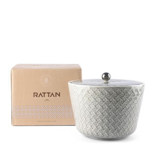 [ET1905] Large Porcelain vase With Cover From Rattan - Grey