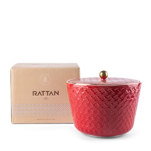 [ET1906] Large Porcelain vase With Cover From Rattan - Red