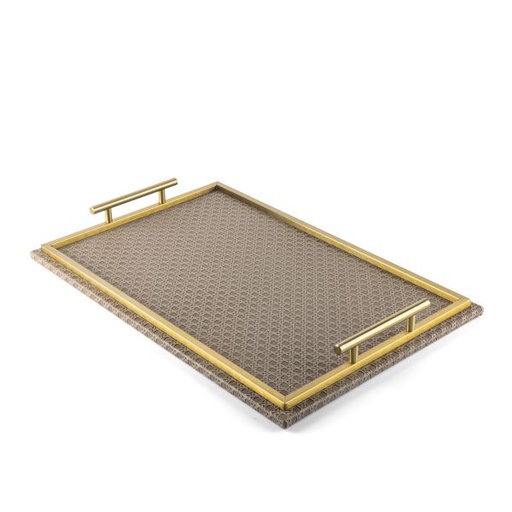 [SUZ1030]  Leather Tray From Rattan - Coffee