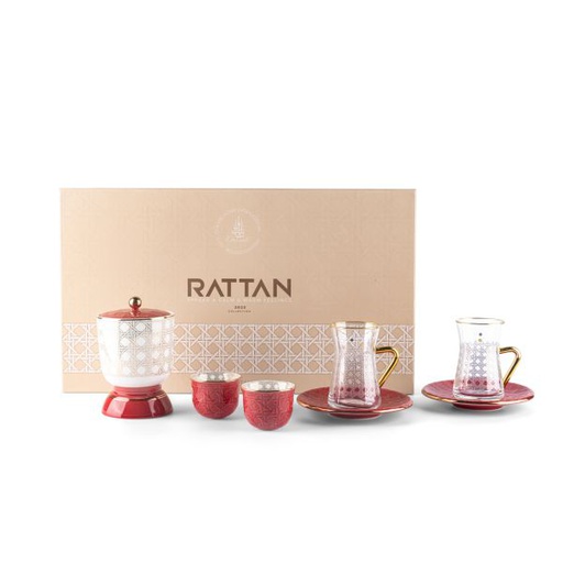 [ET1870] Tea And Arabic Coffee Set 19Pcs From Rattan - Red